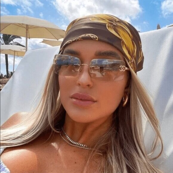 💛 RARE Chanel Vintage Sunglasses Rhinestone CC Logo Rimless Gradient Gold Tint - Picture 2 of 14